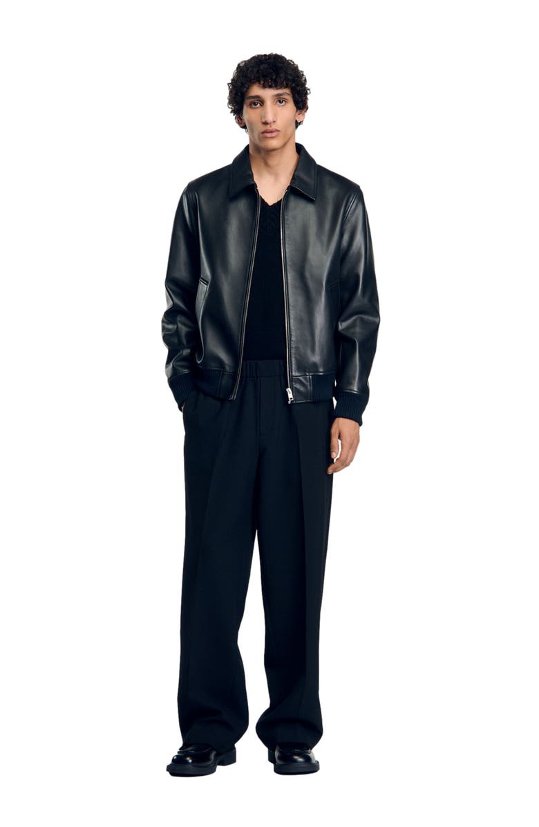 SANDRO Plain leather jacket, Alternate, color, Black