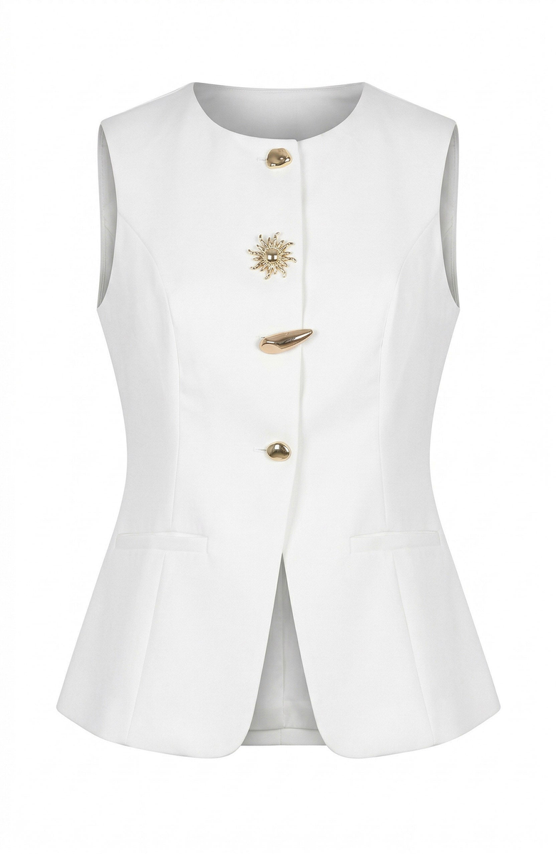 Modenaire Sleeveless Tailored Blazer Top with Button Detail, Alternate, color, White