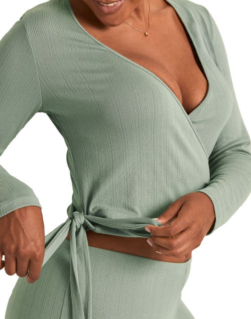 Adore Me Pointelle Ballet Wrap Top In Blue