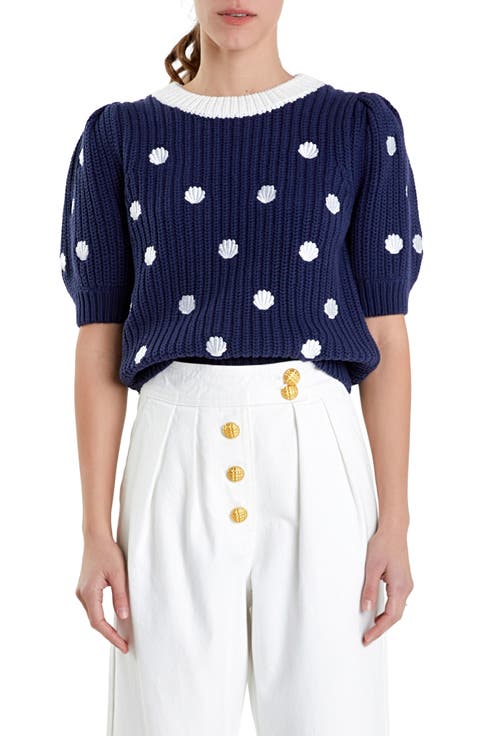 Shell Embroidered Puff Sleeve Sweater