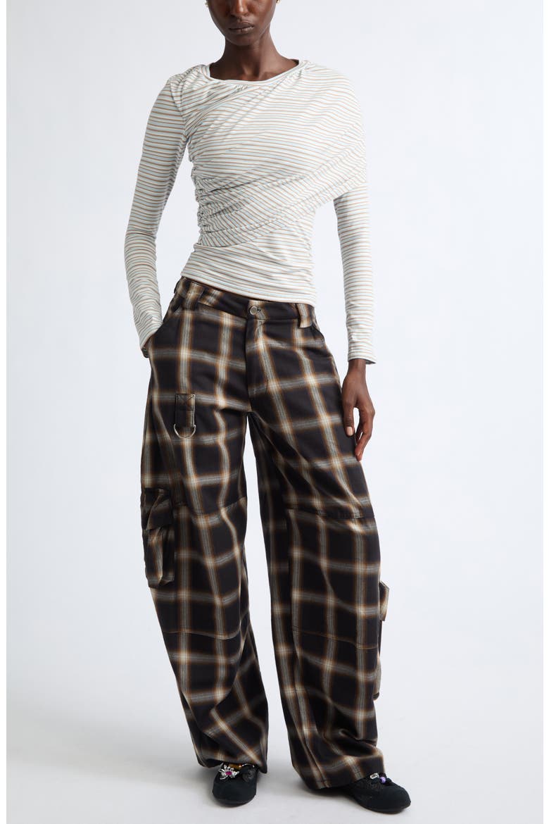 Cardio Wrapped Floral Scribble Mesh Top, Alternate, color, BLUE BROWN STRIPE