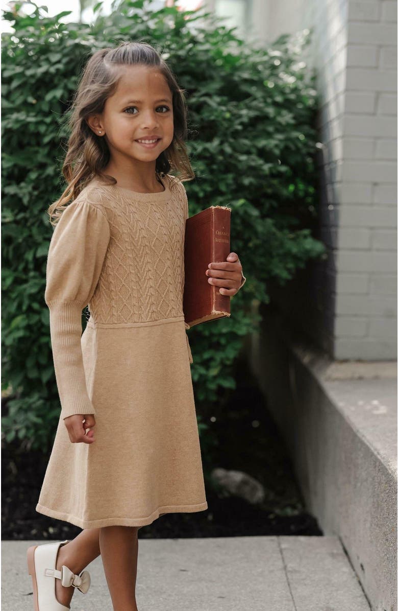 Hope & Henry Girls' Organic Cable Bodice Sweater Dress, Kids, Alternate, color, 