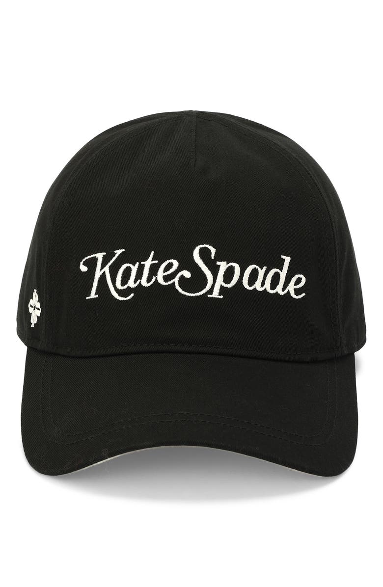 Kate Spade New York magazine script twill baseball cap, Alternate, color, Black