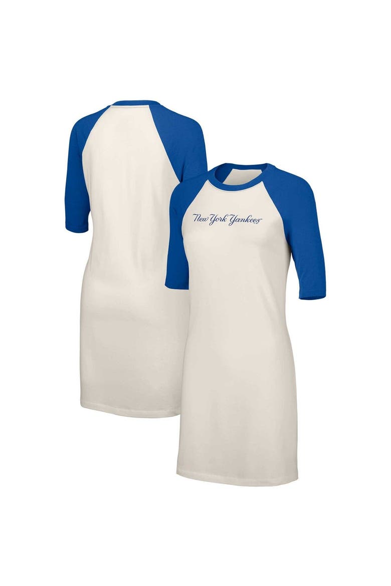 Women's Lusso  White New York Yankees Nettie Raglan Half-Sleeve Tri-Blend T-Shirt Dress, Main, color, White