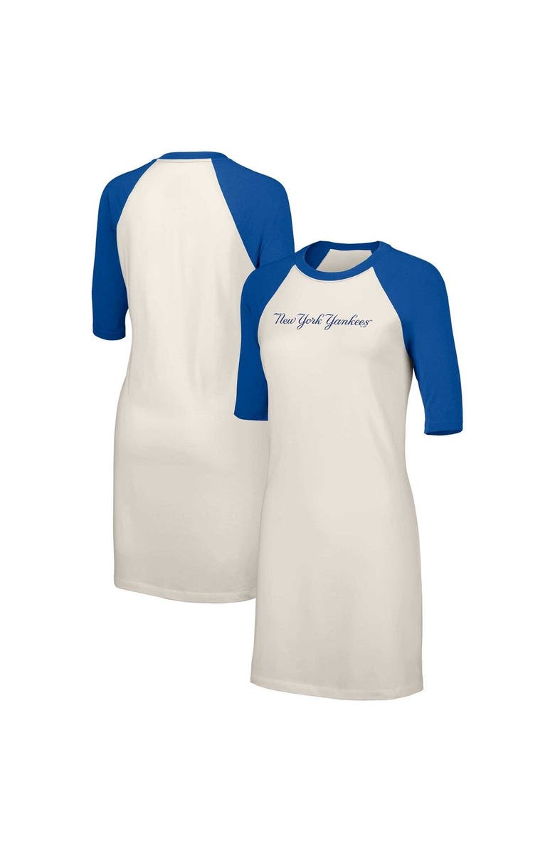 LUSSO Women's Lusso  White New York Yankees Nettie Raglan Half-Sleeve Tri-Blend T-Shirt Dress, Main, color, White
