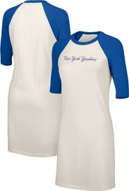 LUSSO Women's Lusso White New York Yankees Nettie Raglan Half-Sleeve Tri-Blend T-Shirt Dress