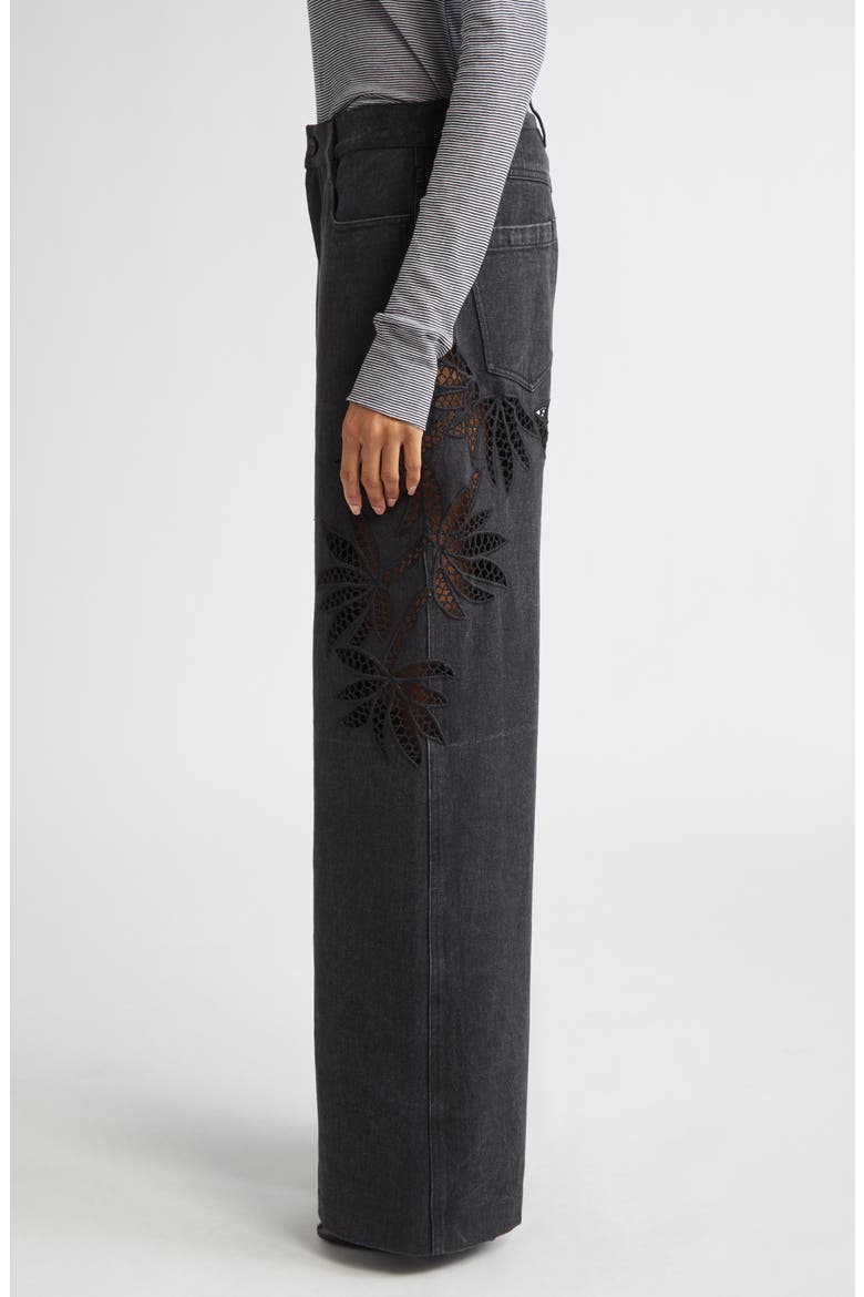 Stulla Lace Panel Wide Leg Jeans, Alternate, color, BLACK