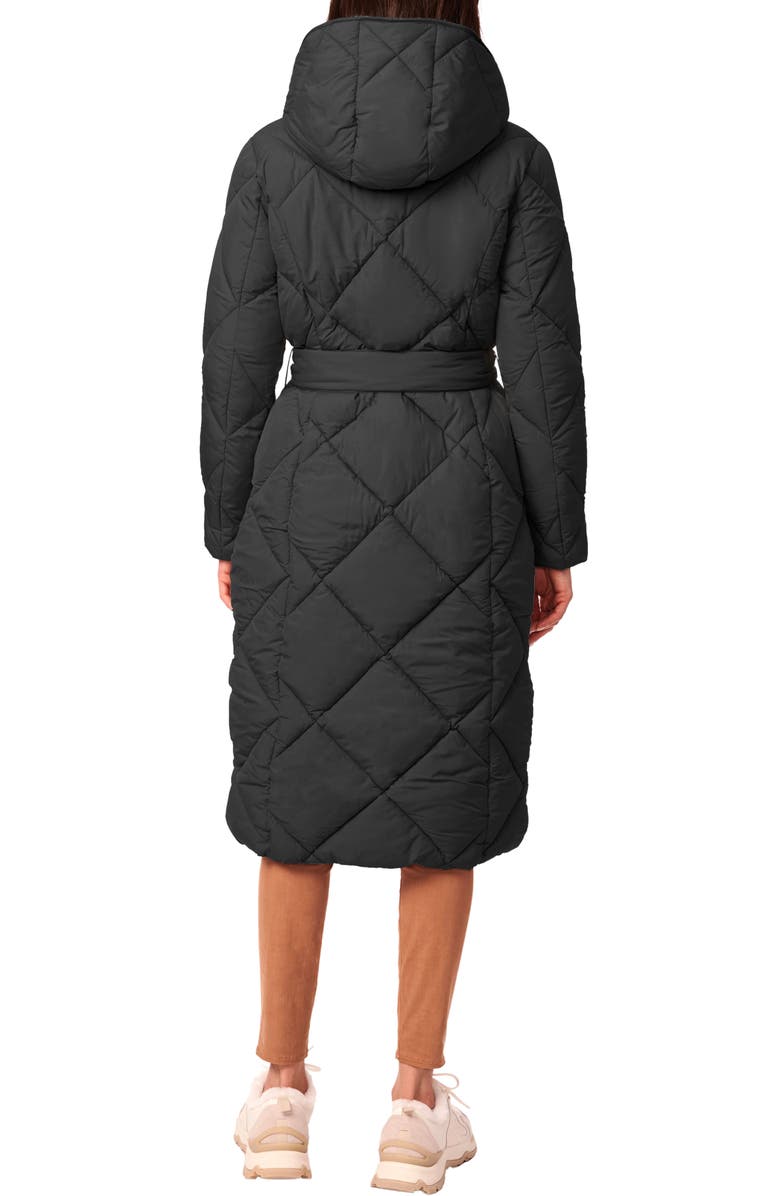 Bernardo Quilted Tie Waist Recycled Polyester Longline Puffer Jacket, Alternate, color,
