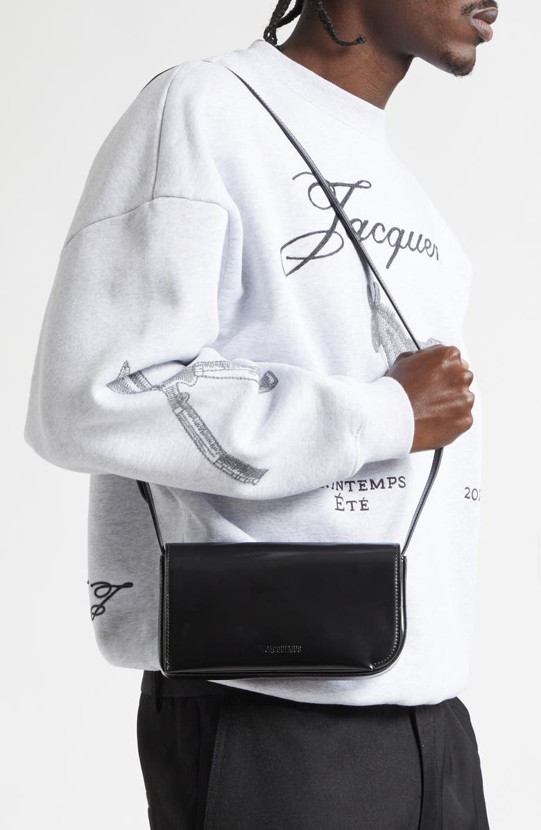 Jacquemus Le Curvo Leather Crossbody Bag, Alternate, color, Black