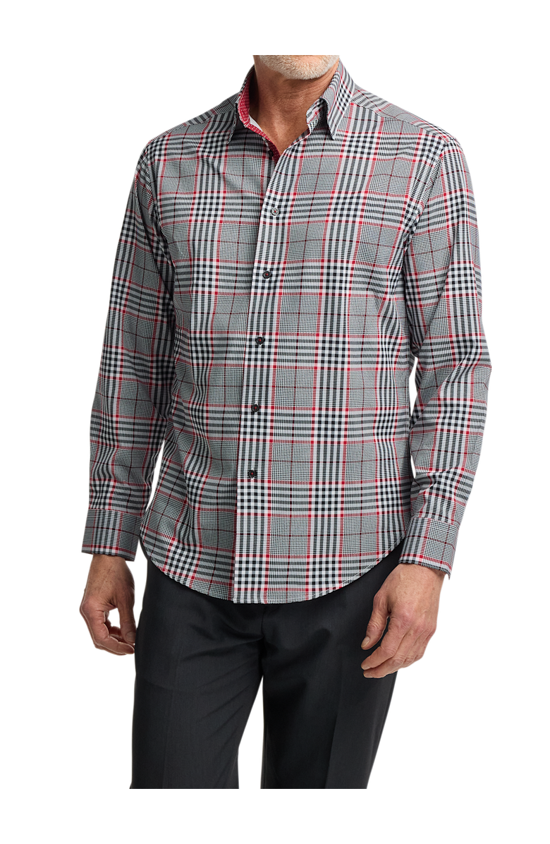 Paul Fredrick Performance Stretch Plaid Casual Shirt, Alternate, color, Black/Red