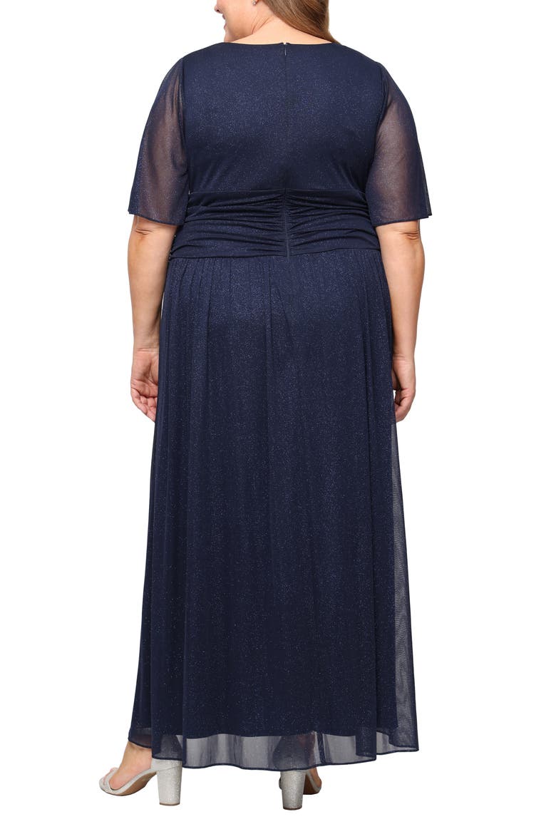 Glitter Flutter Sleeve Gown, Alternate, color, NAVY