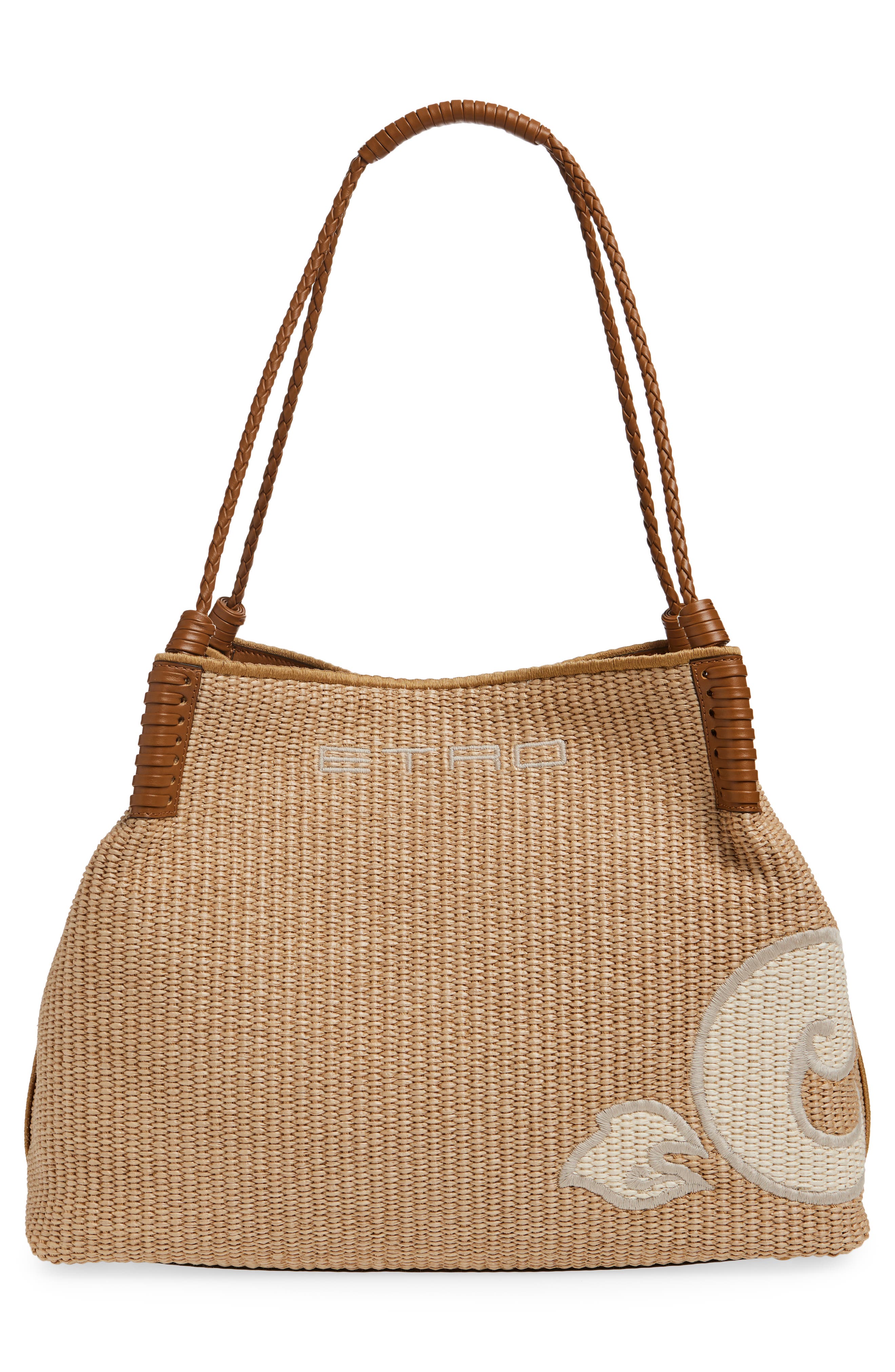 Etro Medium Libra Embroidered Raffia Tote, Alternate, color, 