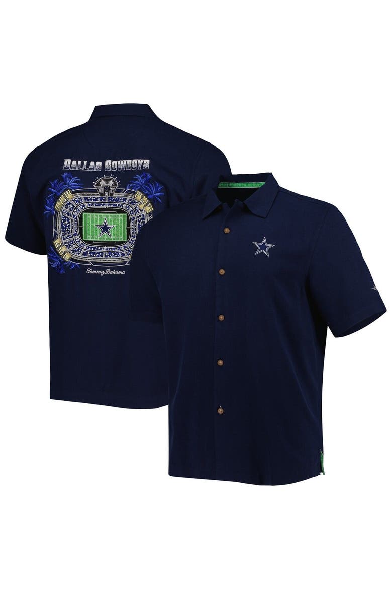 Men's Tommy Bahama Navy Dallas Cowboys Top of Your Game Camp Button-Up Shirt, Main, color, Navy