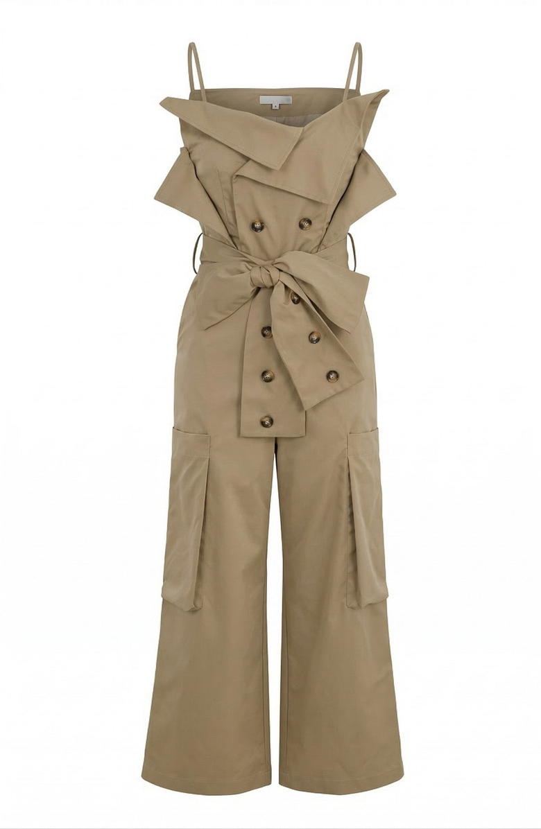 Modenaire Off Shoulder Cargo Jumpsuit, Alternate, color, Beige