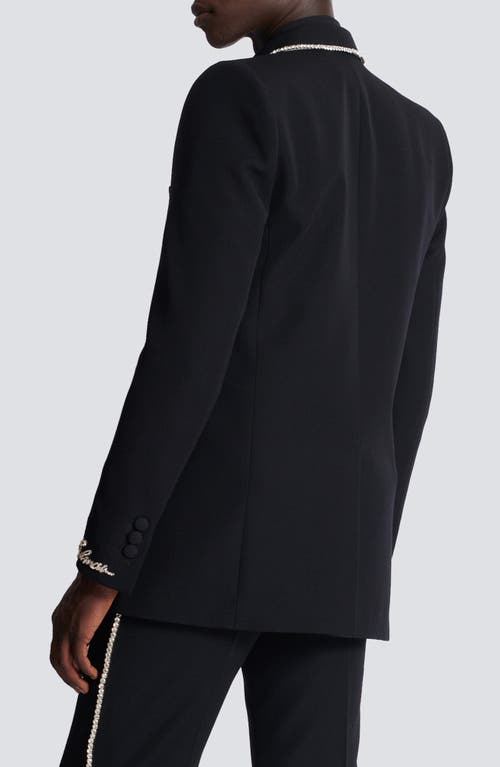 Balmain Love Letter Crystal Piping Wool Grain De Poudre 1-button Jacket In Ehv Black/crystal