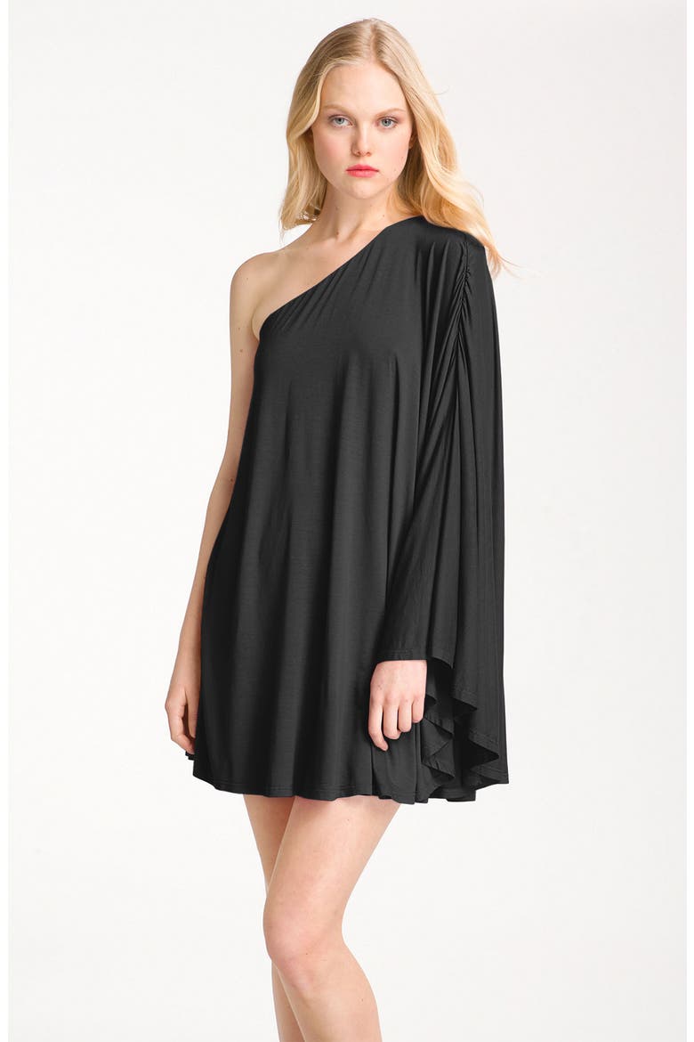 'Angel' Draped One Shoulder Dress, Main, color, BLACK