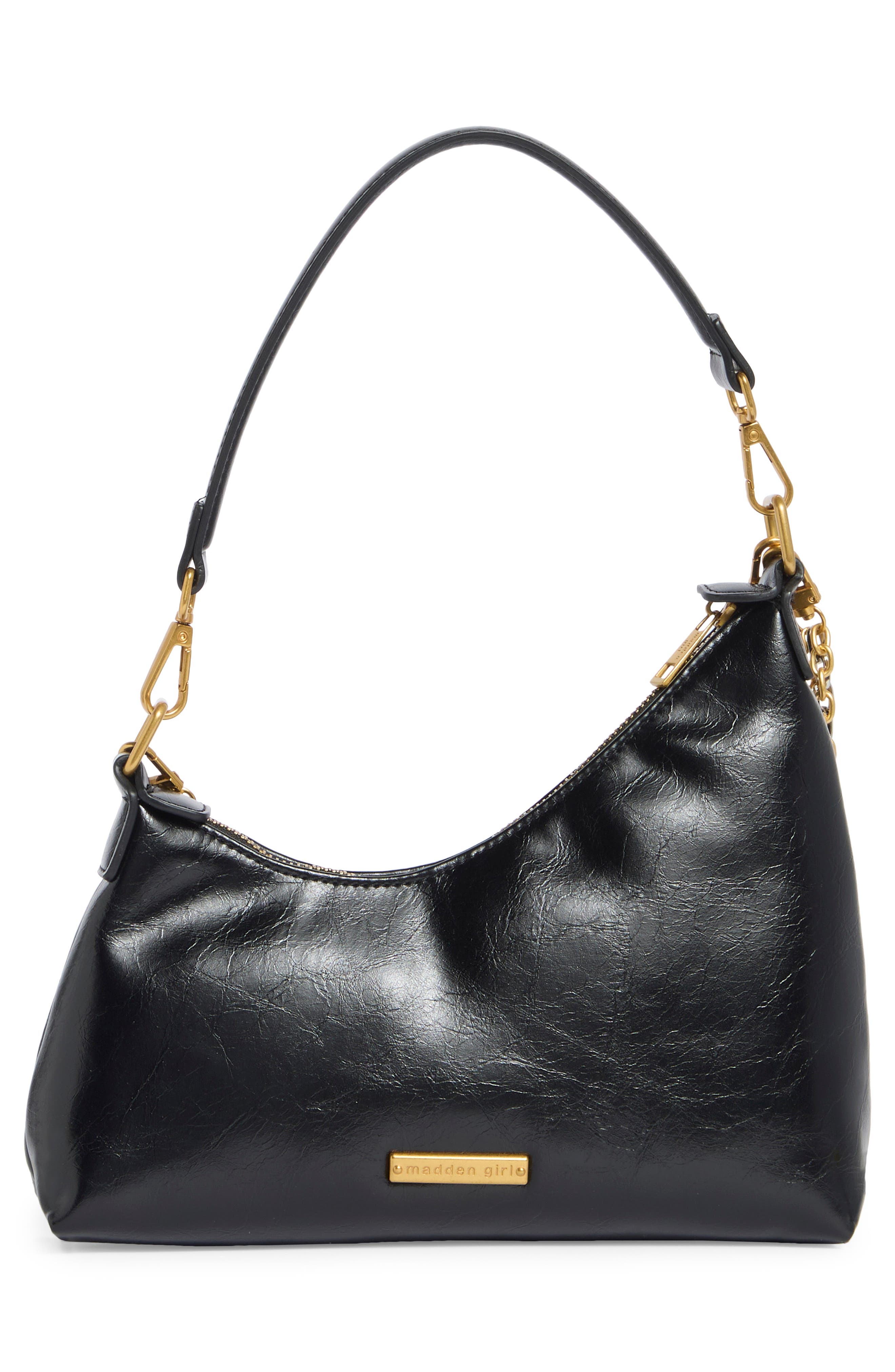 Madden Girl Crinkle Faux Leather Shoulder Bag, Alternate, color, Black
