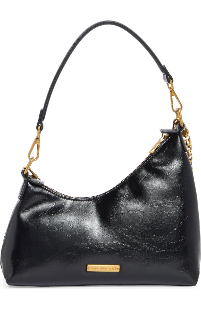 Madden Girl Crinkle Faux Leather Shoulder Bag, Alternate, color, Black
