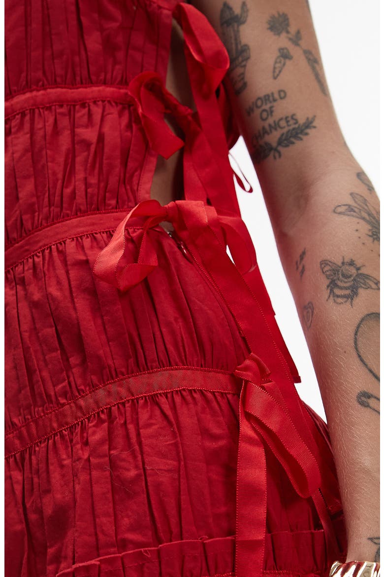 Ruched Cotton Poplin Midi Dress, Alternate, color, RED