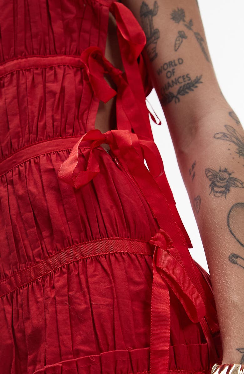 Topshop Ruched Cotton Poplin Midi Dress, Alternate, color, Red