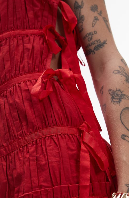 Topshop Ruched Cotton Poplin Midi Dress In Red