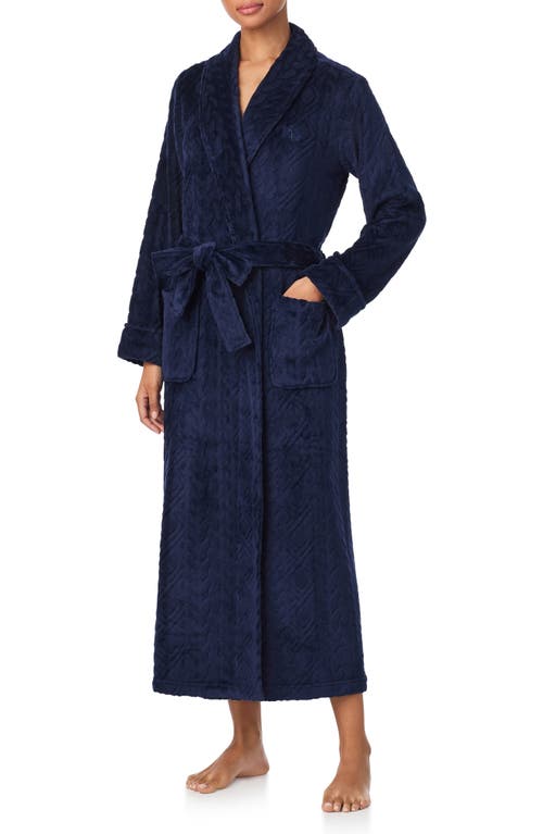 Ralph Lauren Lauren Fleece Monogram Robe In Blue