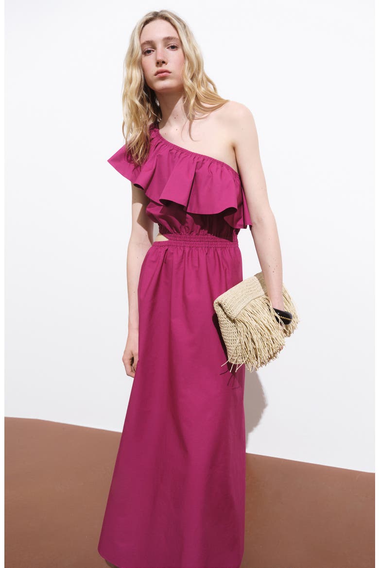Asymmetric Cutout One-Shoulder Maxi Dress, Alternate, color, FUCHSIA