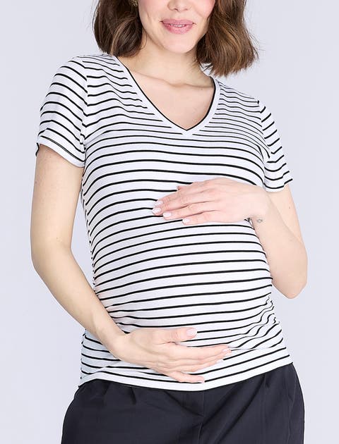 V-Neck Side-Ruched Maternity Short Sleeve Tee