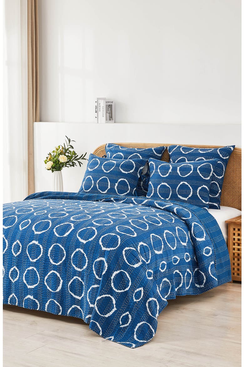Circles Kantha Set of 2 Cotton Shams, Alternate, color, INDIGO