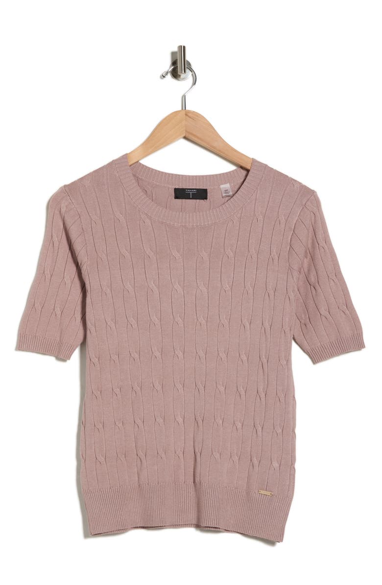 T Tahari Elbow Sleeve Cable Knit Sweater, Alternate, color, Moss Rose