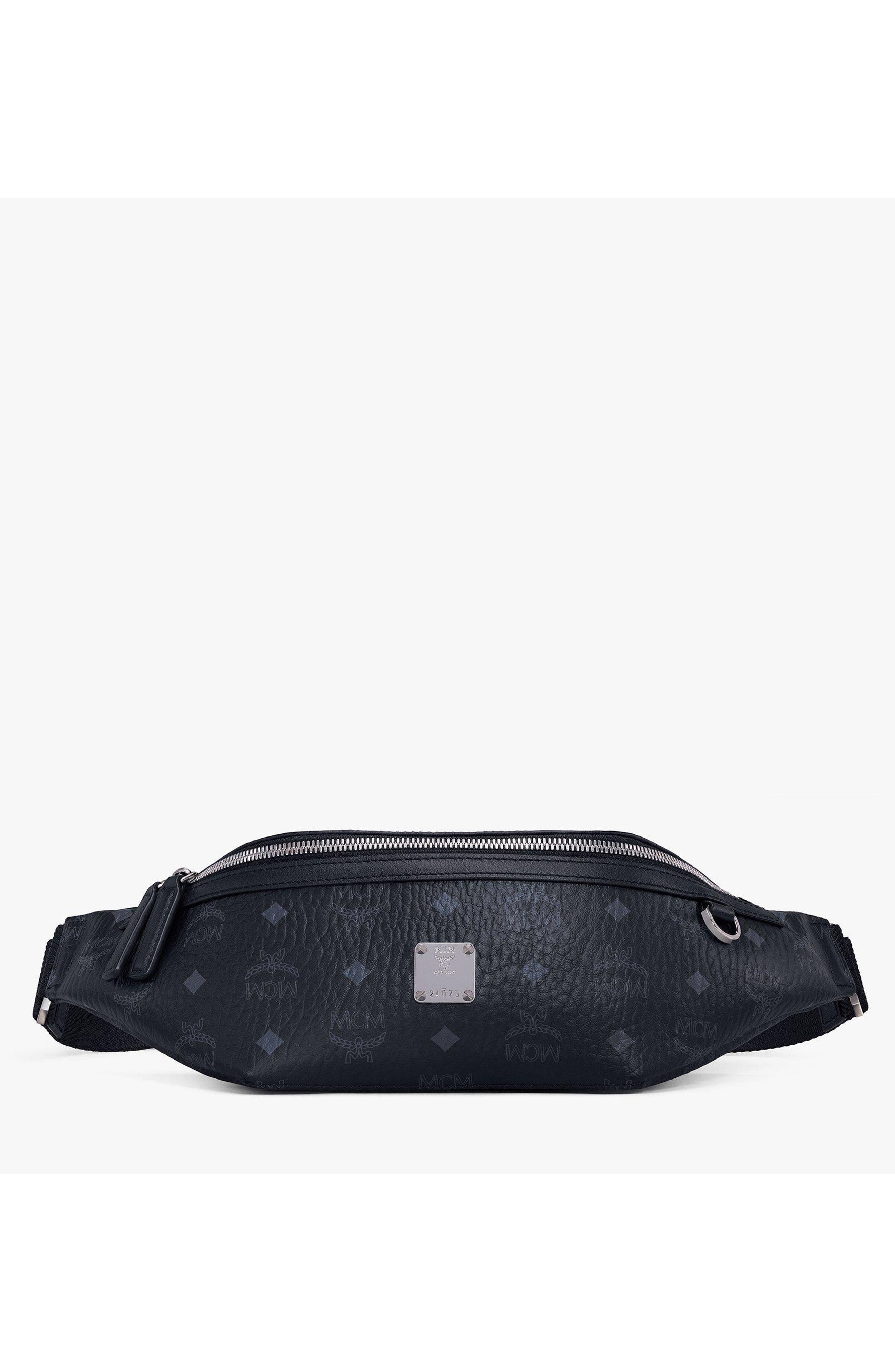 MCM Fursten Belt Bag in Visetos, Main, color, Black