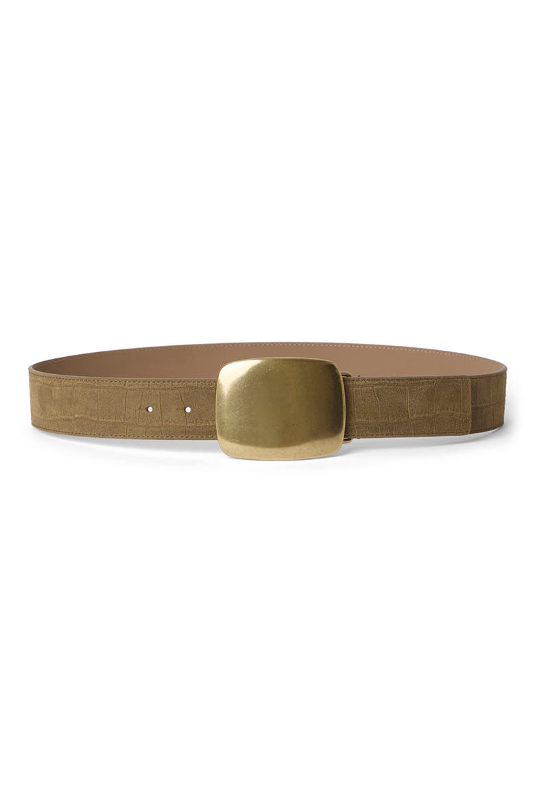 Leighton Croc Embossed Leather Belt, Main, color, DK. MOSS BRASS