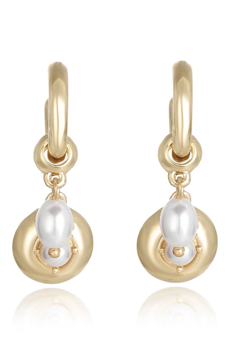 Faux Pearl Charm Huggie Hoop Earrings, Alternate, color, GOLD