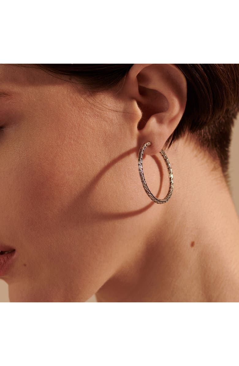 John Hardy Carved Chain Hoop Earrings, 37mm, Alternate, color, Silver