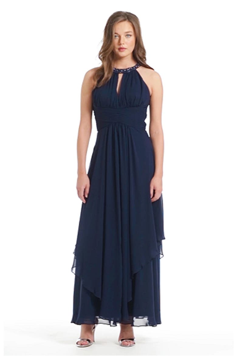 Embellished Tiered Chiffon Halter Gown, Alternate, color, MIDNIGHT NAVY
