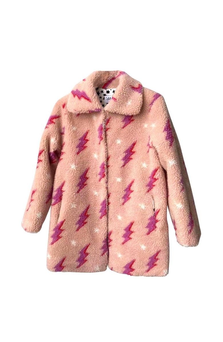 Lola + The Boys Lighting Flash Teddy Coat, Main, color, Pink