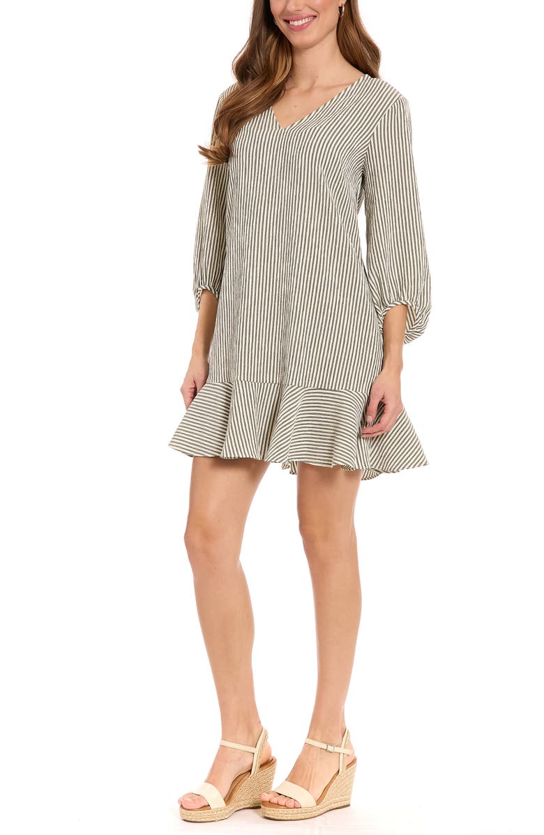 London Times Stripe Seersucker Minidress, Alternate, color, Black/ Ivory