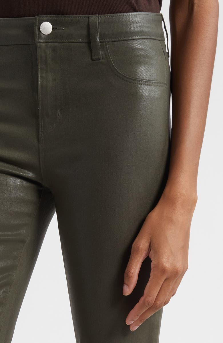 L'AGENCE Ruth Coated High Waist Raw Hem Straight Leg Jeans, Alternate, color, Deep Olive Coated