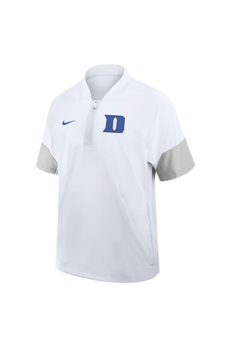 Men's Nike White Duke Blue Devils 2025 Sideline Short Sleeve Quarter-Zip Coach Jacket, Alternate, color, White