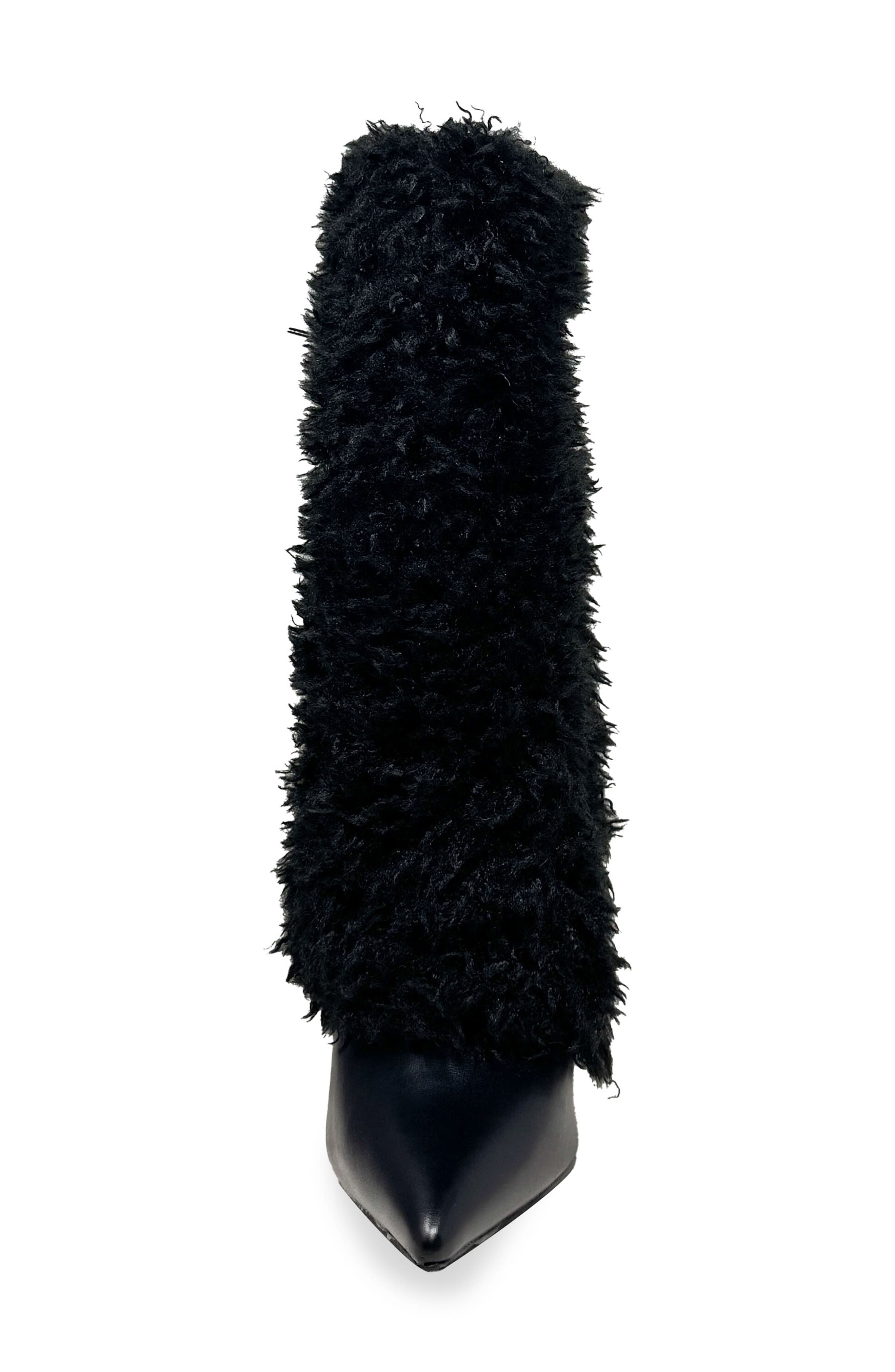 CHASE AND CHLOE Megham Faux Fur Wedge Heel Bootie, Alternate, color, Black