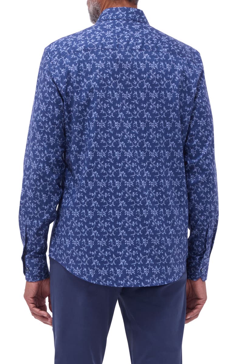 Bugatchi Julian Shaped Fit Button-Up Shirt, Alternate, color, Navy