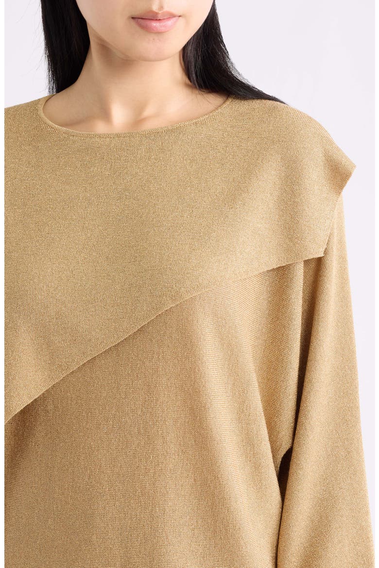 Asymmetrical Metallic Cape Sweater, Alternate, color, LIGHT GOLD