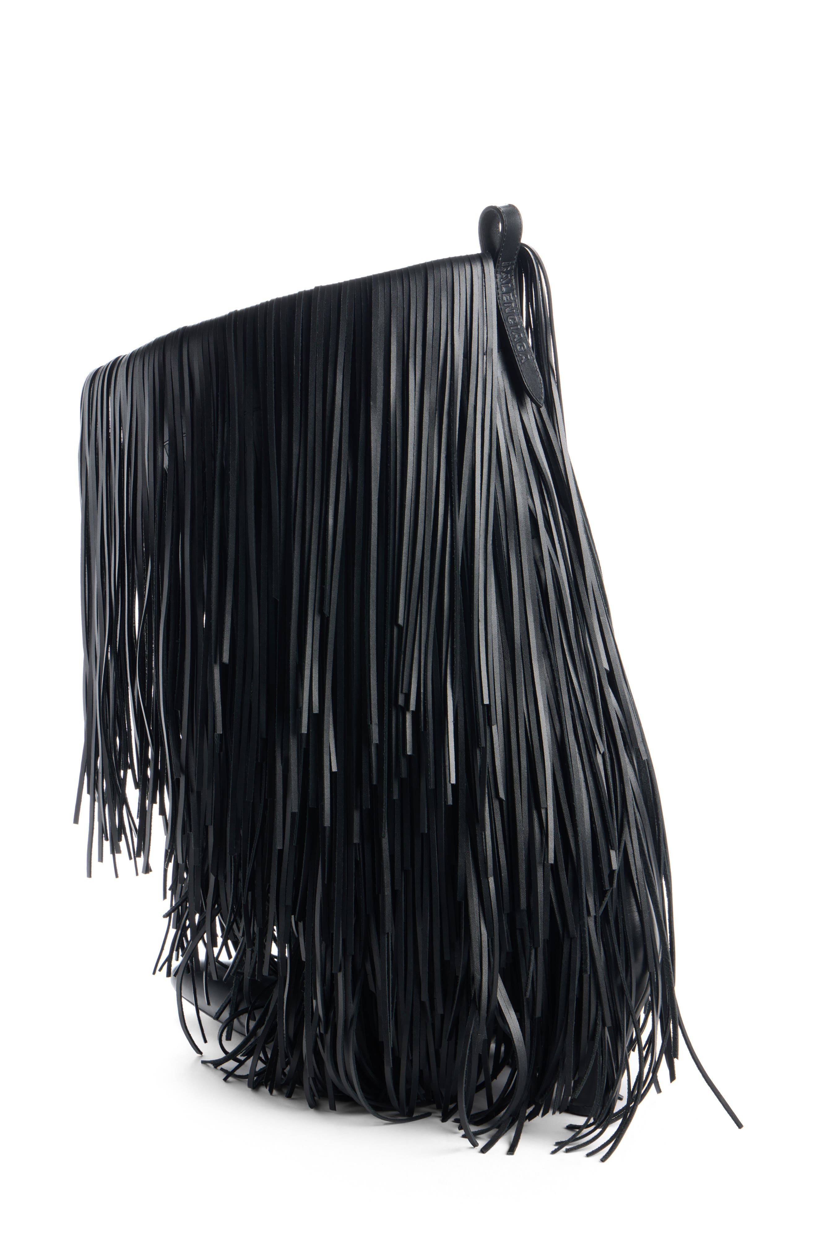 Balenciaga Avenue Fringe Pointed Toe Boot, Alternate, color, Black