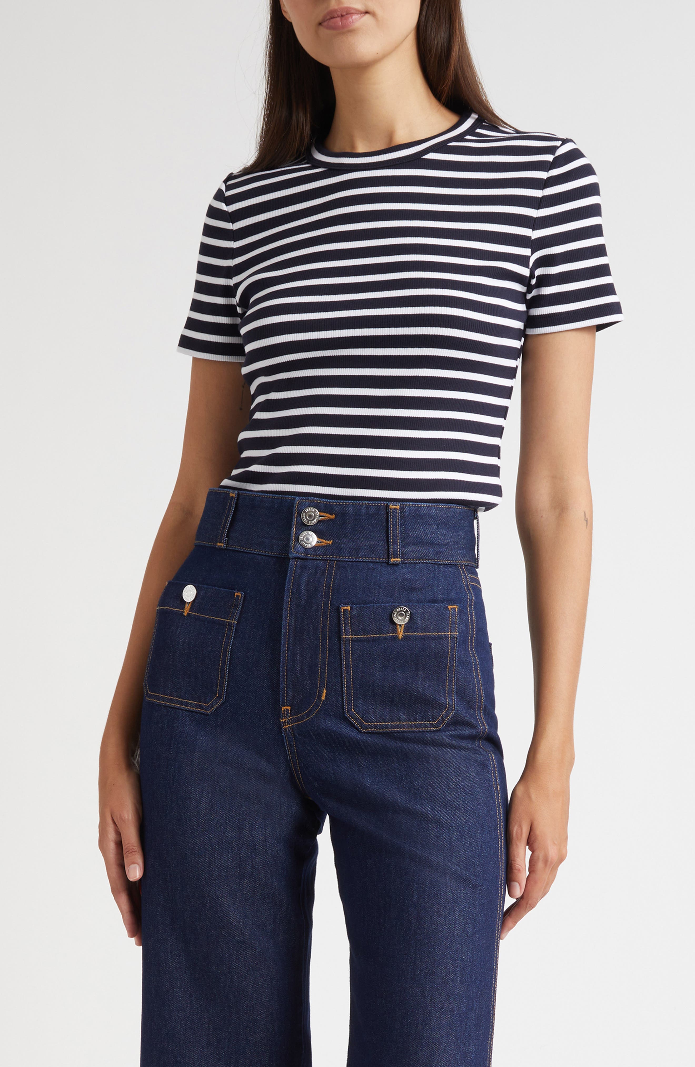 Veronica Beard Pruitt Stripe Stretch Cotton T-Shirt