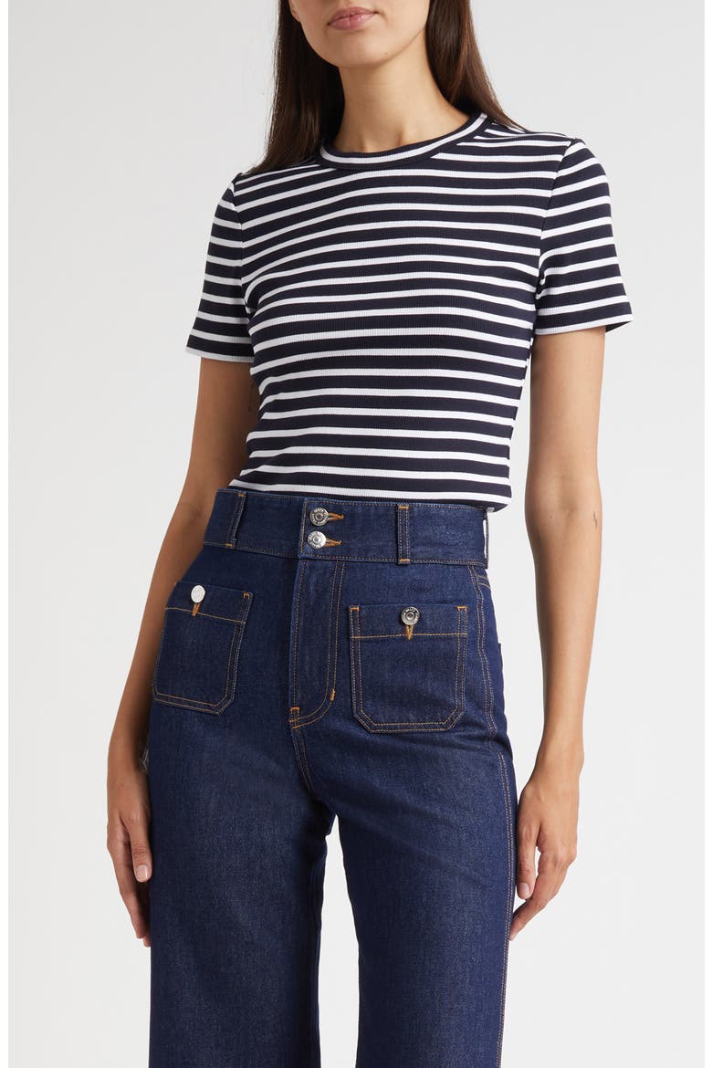 Pruitt Stripe Stretch Cotton T-Shirt, Main, color, NAVY WHITE