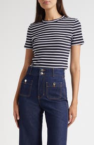 Veronica Beard Pruitt Stripe Stretch Cotton T-Shirt