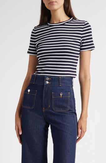 Veronica Beard Pruitt Stripe Stretch Cotton T-Shirt