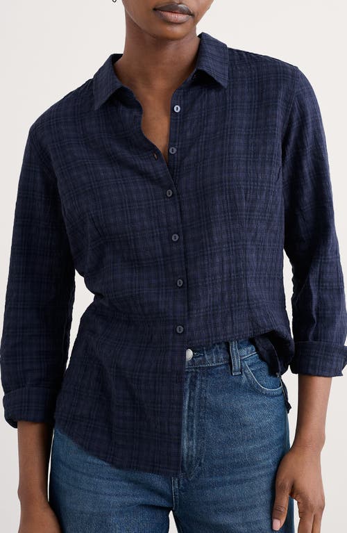Seasalt Cornwall Isla Plaid Organic Cotton Blend Button-up Shirt In Blue