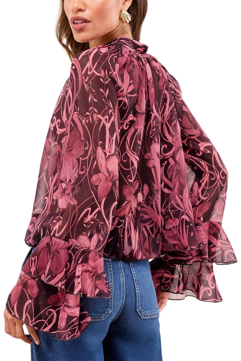 Floral Tie Neck Top, Alternate, color, PINK