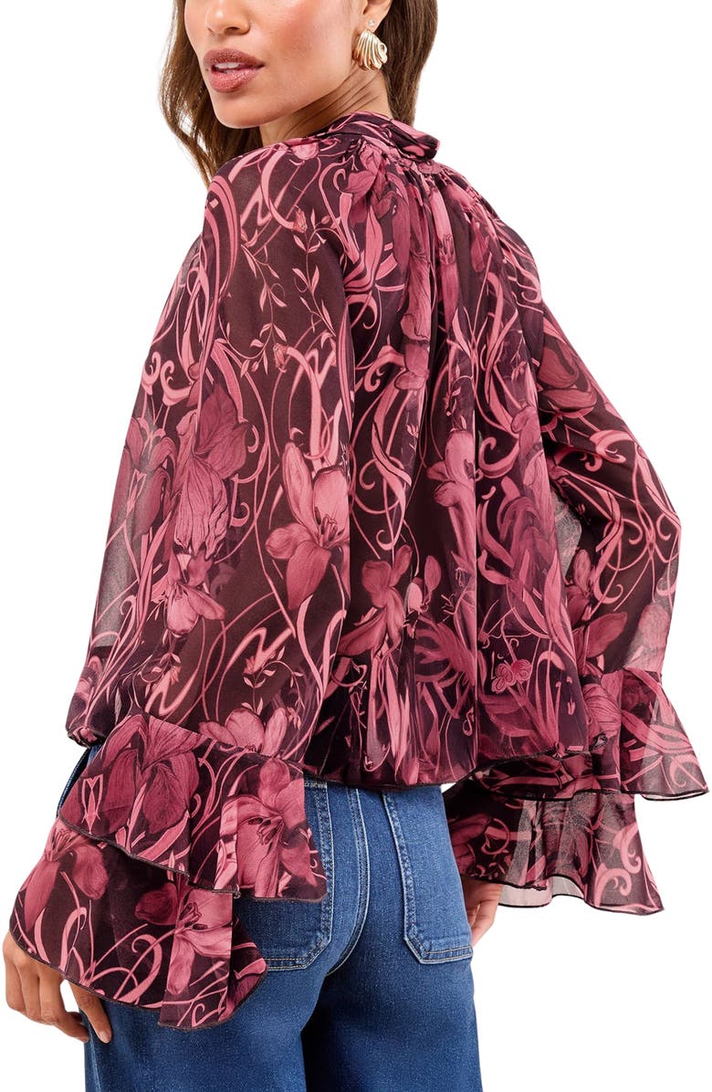 Lipsy Floral Tie Neck Top, Alternate, color, Pink